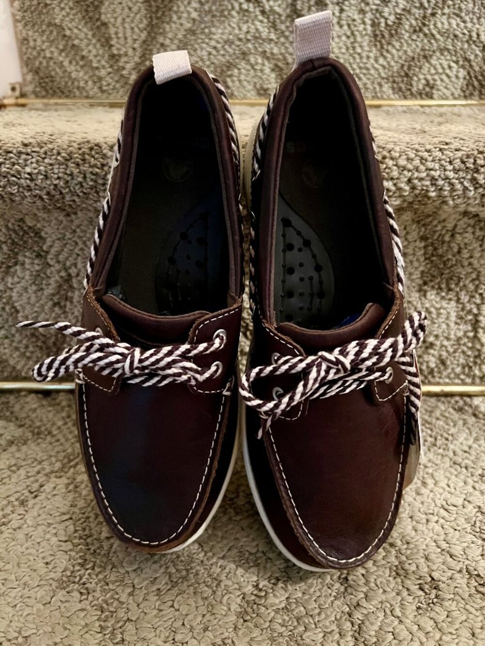 NWT Women's Crocs Above Deck Espresso Brown Leather Flats Boat Shoes Size 7 M - Picture 6 of 9